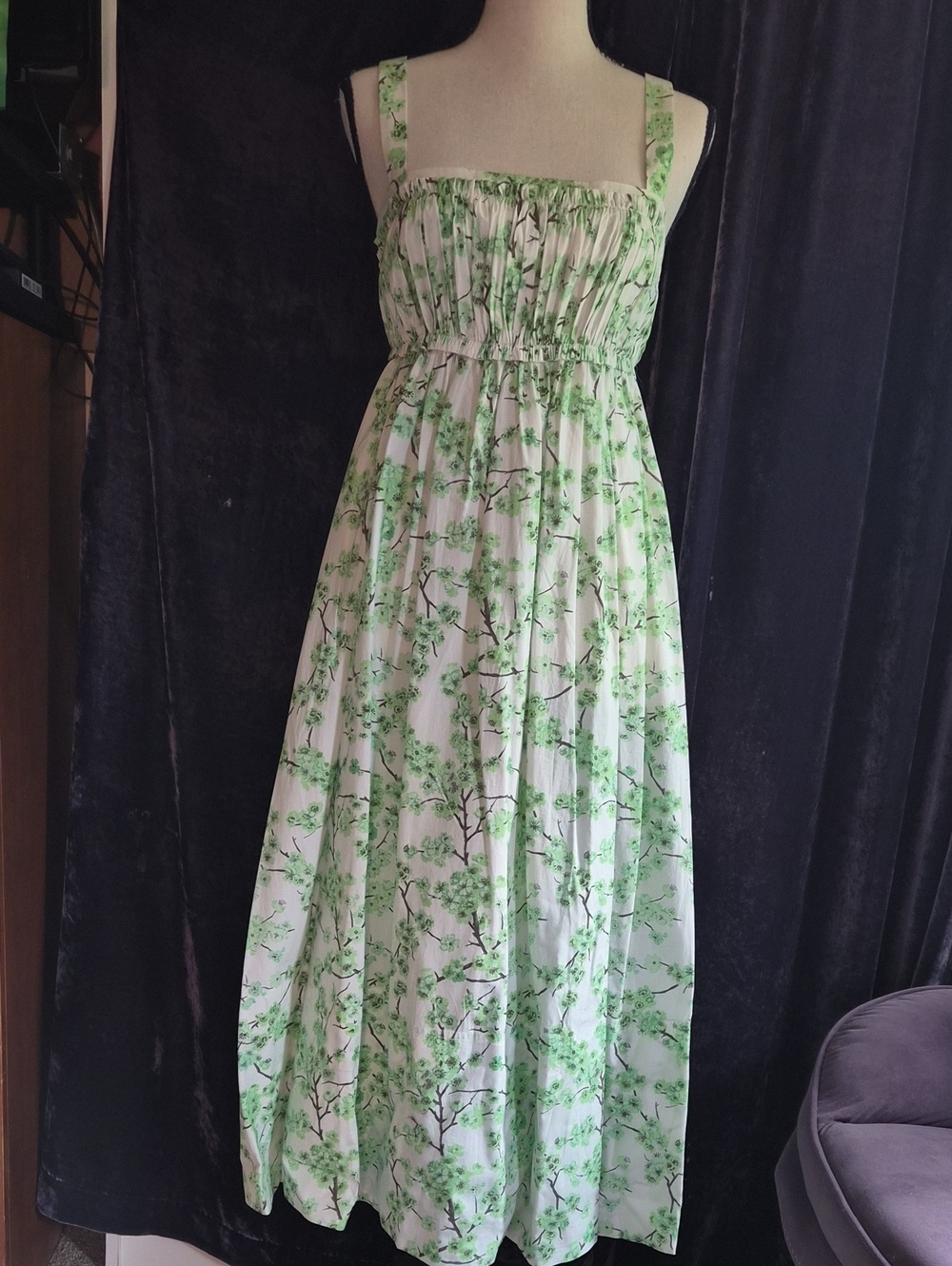 NWT J. Crew Cream Maxi Dress with Green Botanical Print Sz 0